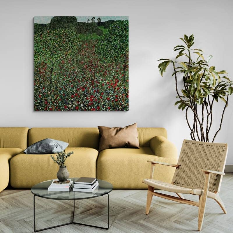 Poppy Field by Gustav Klimt wall art in a living room