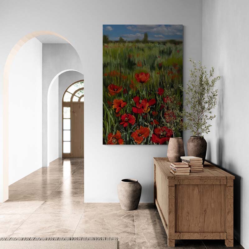 Poppy Field by Marina Strijakova wall art in a hallway