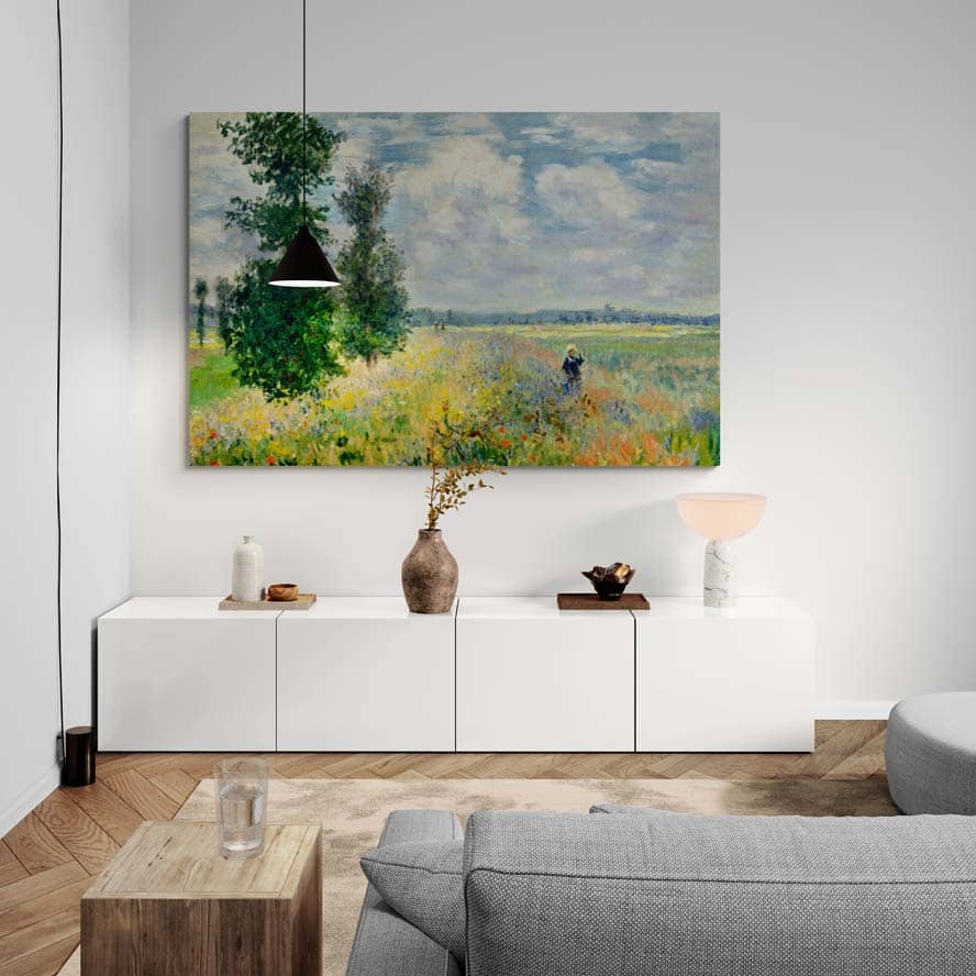 Poppy Fields Near Argenteuil by Claude Monet wall art in a living room