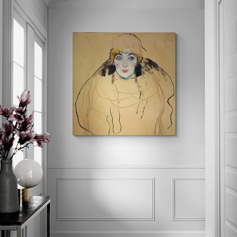 Portrait of a Woman by Gustav Klimt wall art in a hallway