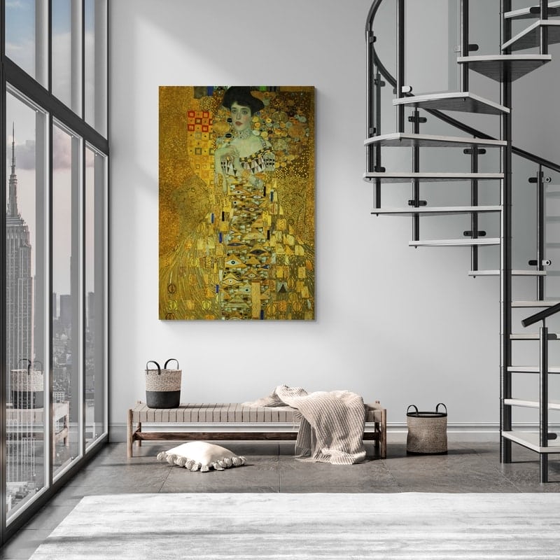 Portrait Of Adele Bloch-Bauer I by Gustav Klimt wall art in a living room