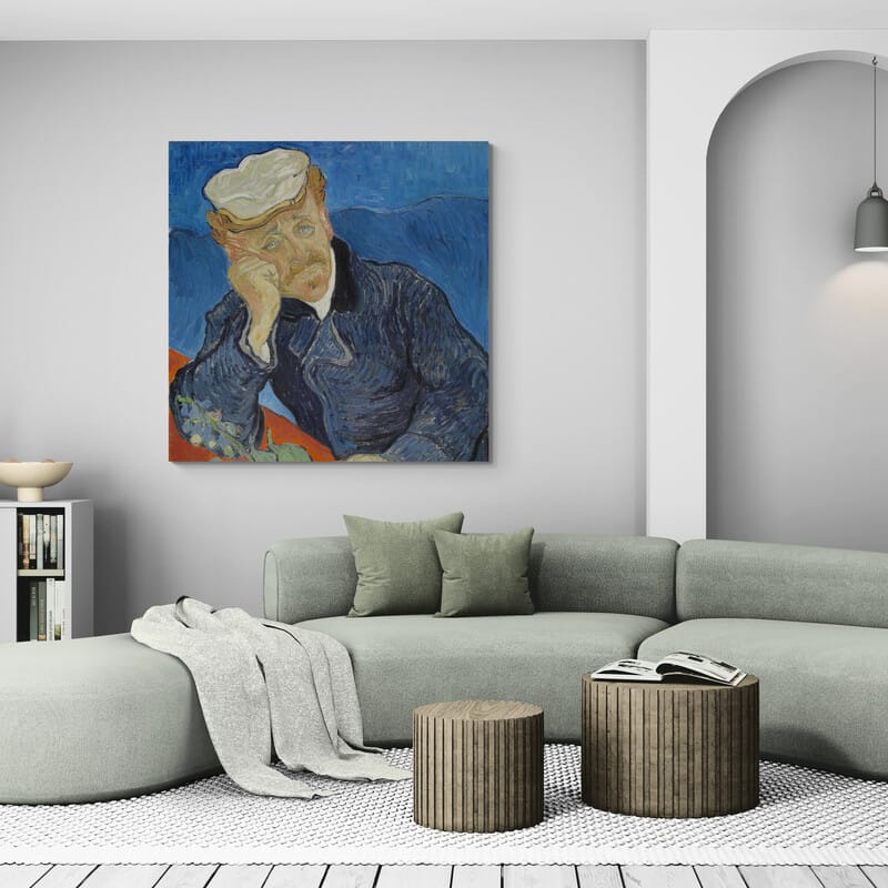 Portrait of Dr Gachet 1890 by Vincent Van Gogh wall art in a living room