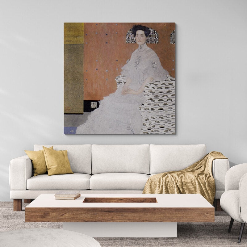 Portrait of Fritza Riedler by Gustav Klimt wall art in a living room