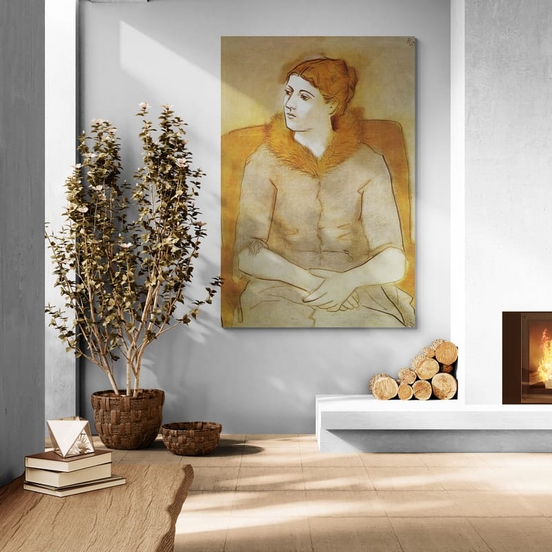 Portrait of Olga by Pablo Picasso wall art in a living room