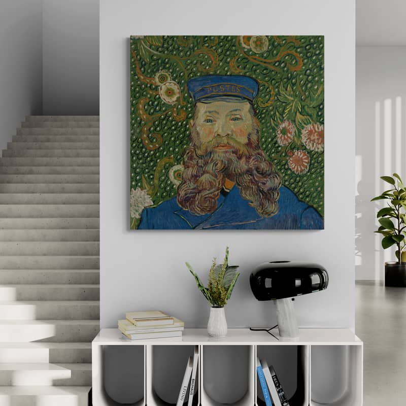 Portrait of the Postman Joseph Roulin 1889 by Vincent Van Gogh wall art in a hallway