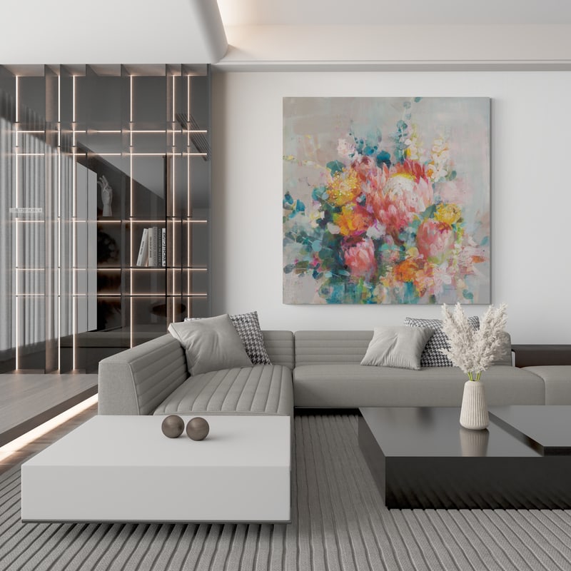 Protea Bouquet by Danhui Nai wall art in a living room