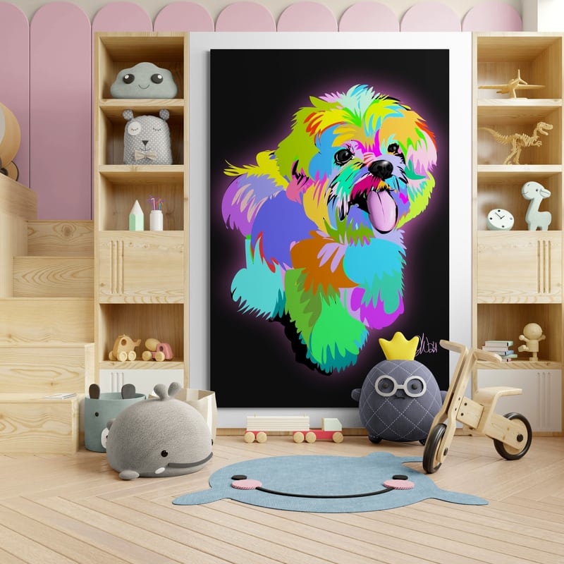 Puffy Doggy by Technodrome1 wall art in a kids room