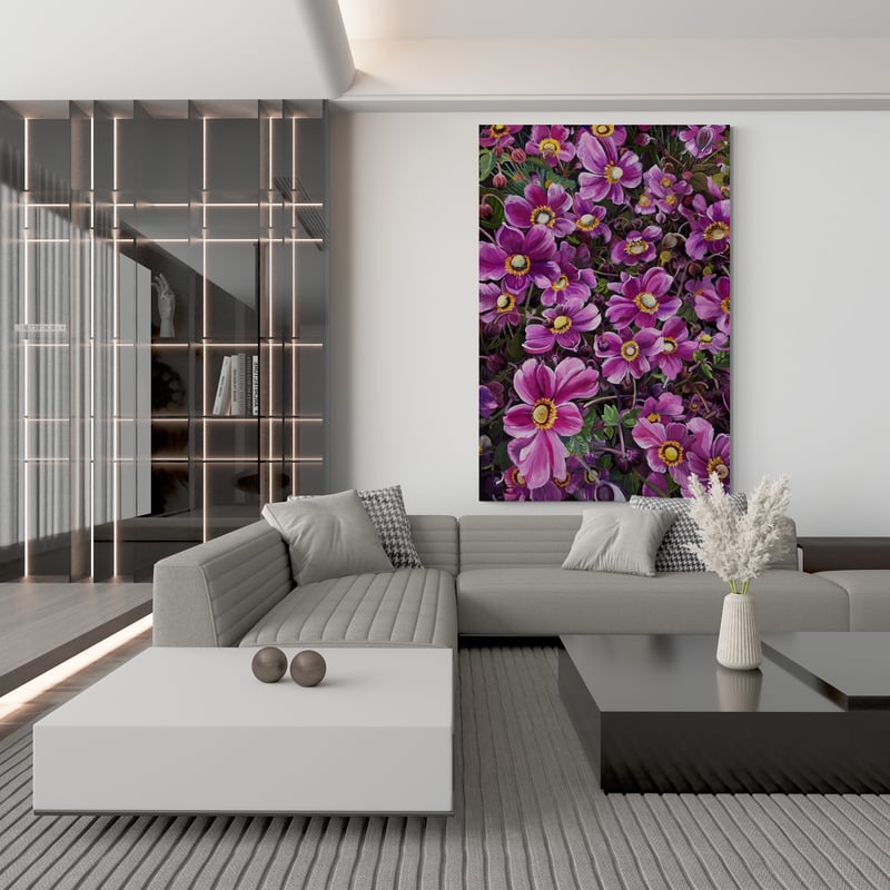Purple Hurricane by Marina Strijakova wall art in a living room