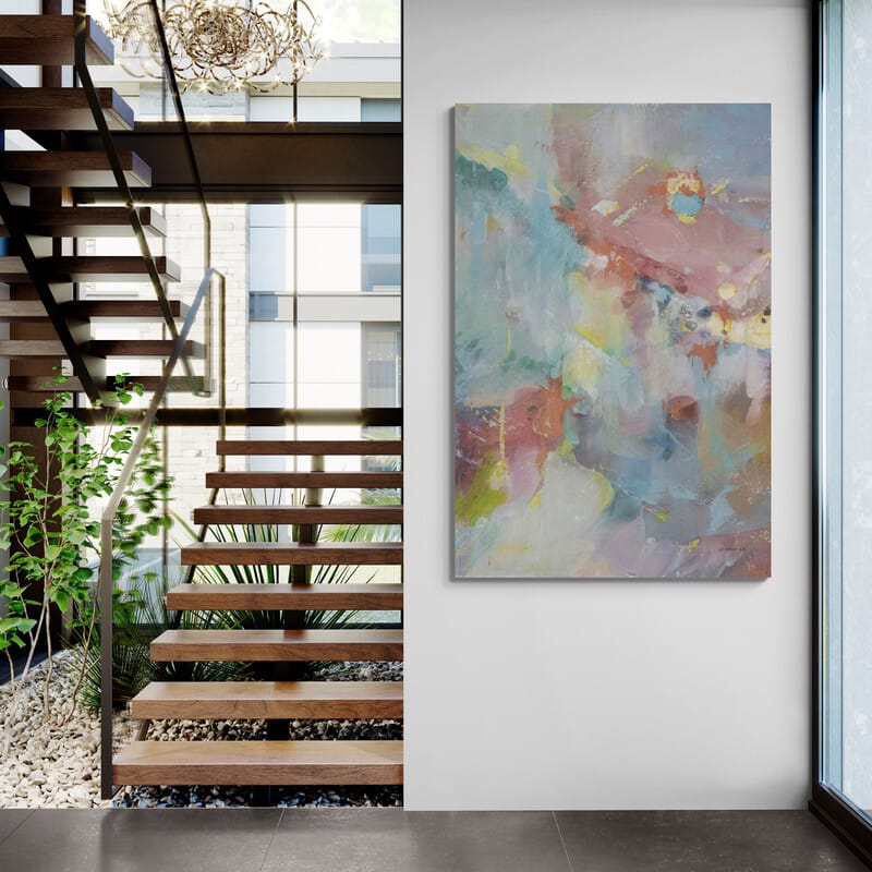Quasar II Rose by Danhui Nai wall art in a hallway