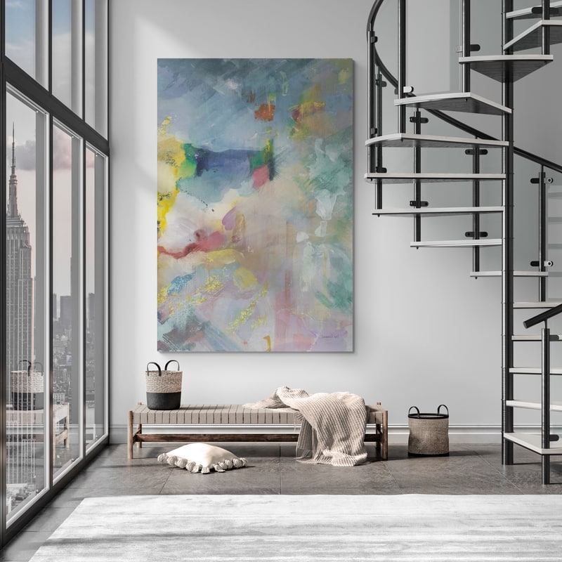 Quasar III Rose by Danhui Nai wall art in a living room