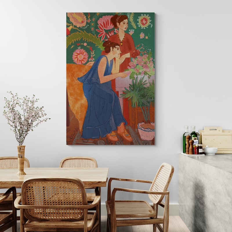 A Quiet Rest by Lisha Sun wall art in a dining room