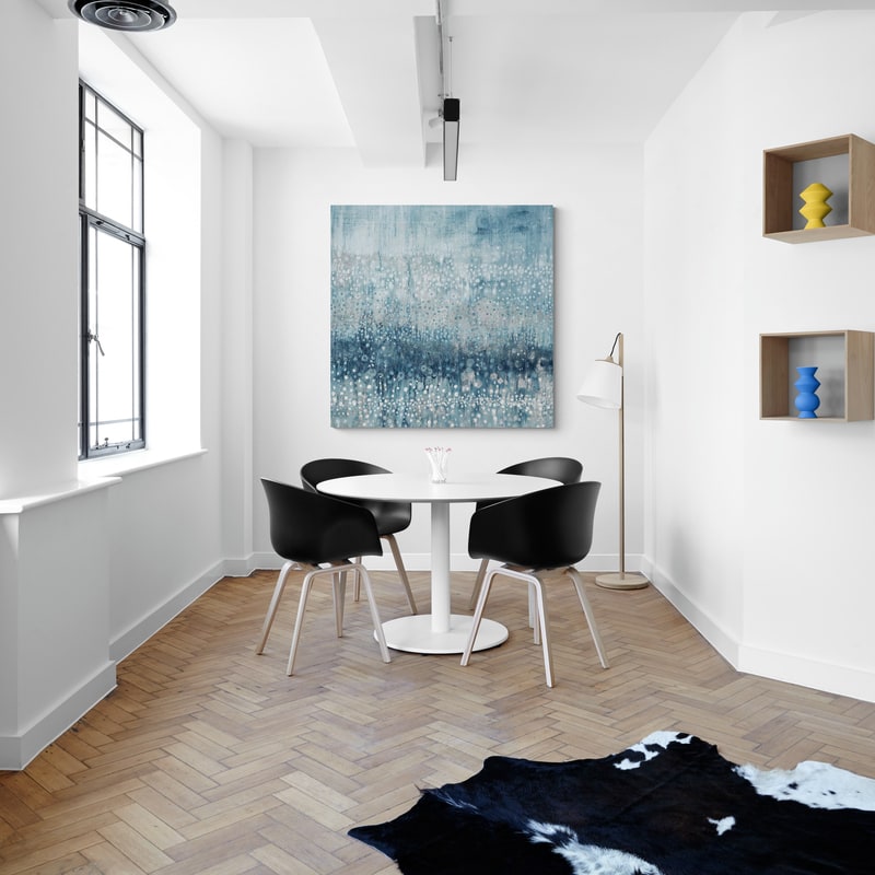 Rain Abstract III Blue Silver by Danhui Nai wall art in a meeting room
