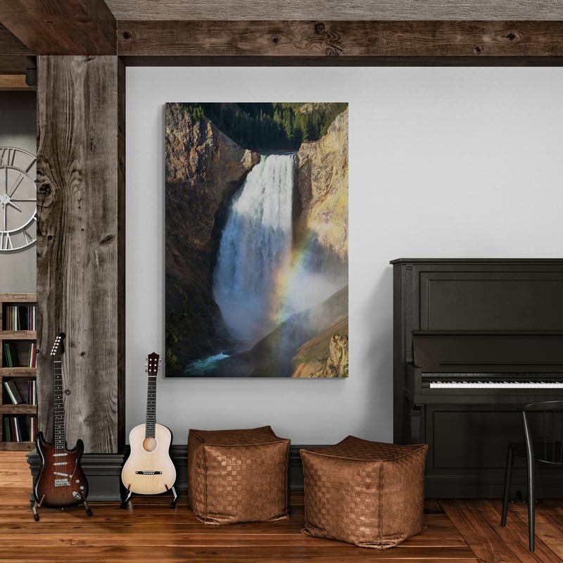 Rainbow Lower Falls by Alan Majchrowicz wall art in a living room