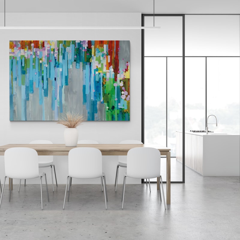 Rainbow Of Stripes by Danhui Nai wall art in a dining room