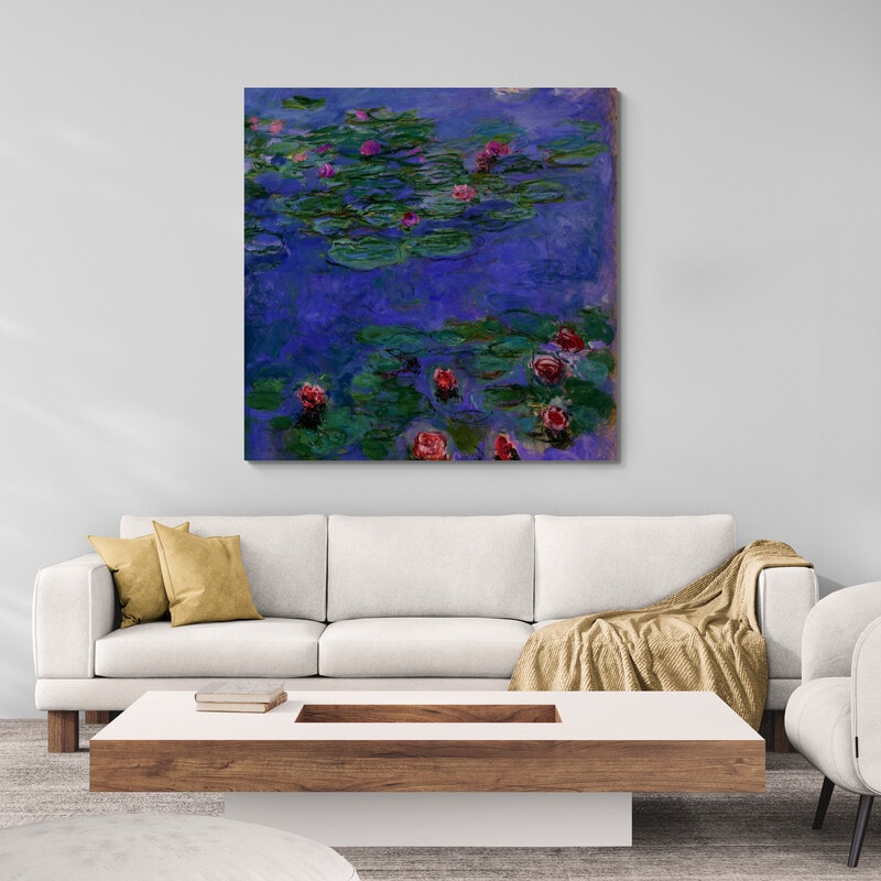 Red Water Lilies by Claude Monet wall art in a living room