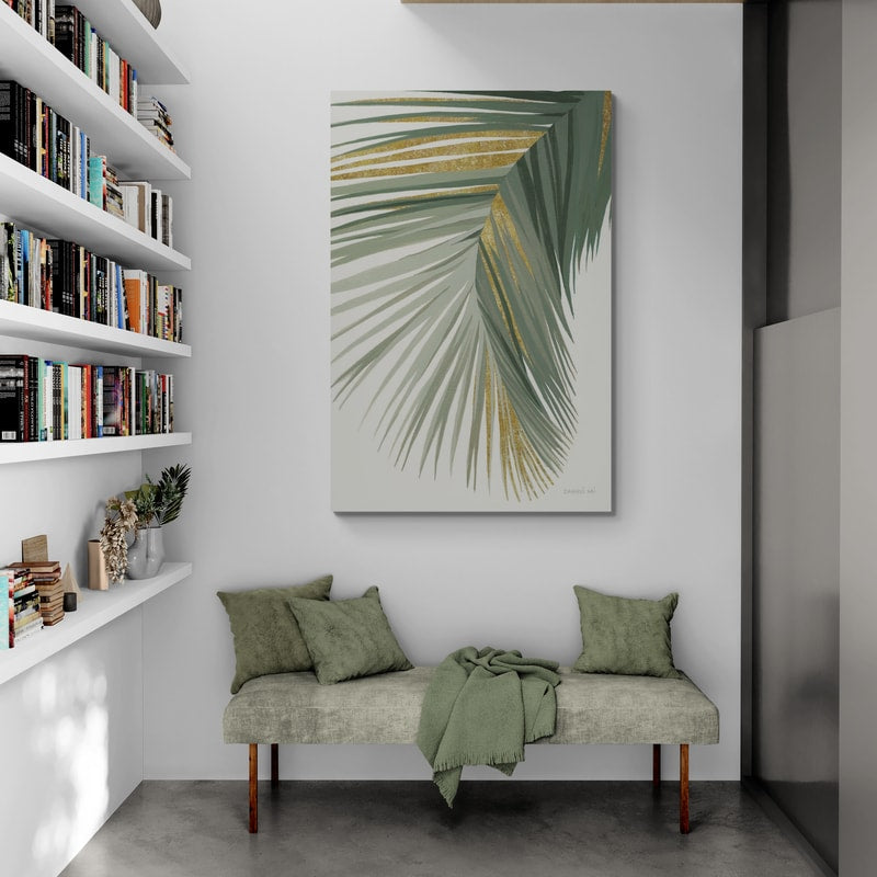 Retro Big Leaf II Reversed Green Gold by Danhui Nai wall art in a living room