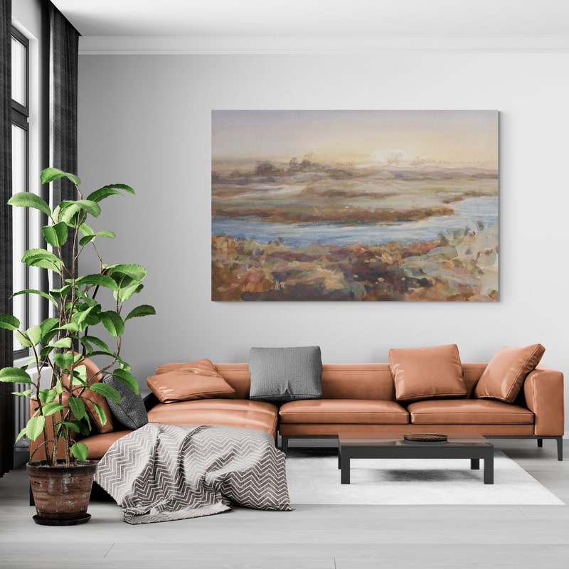 River at Dawn by Danhui Nai wall art in a living room