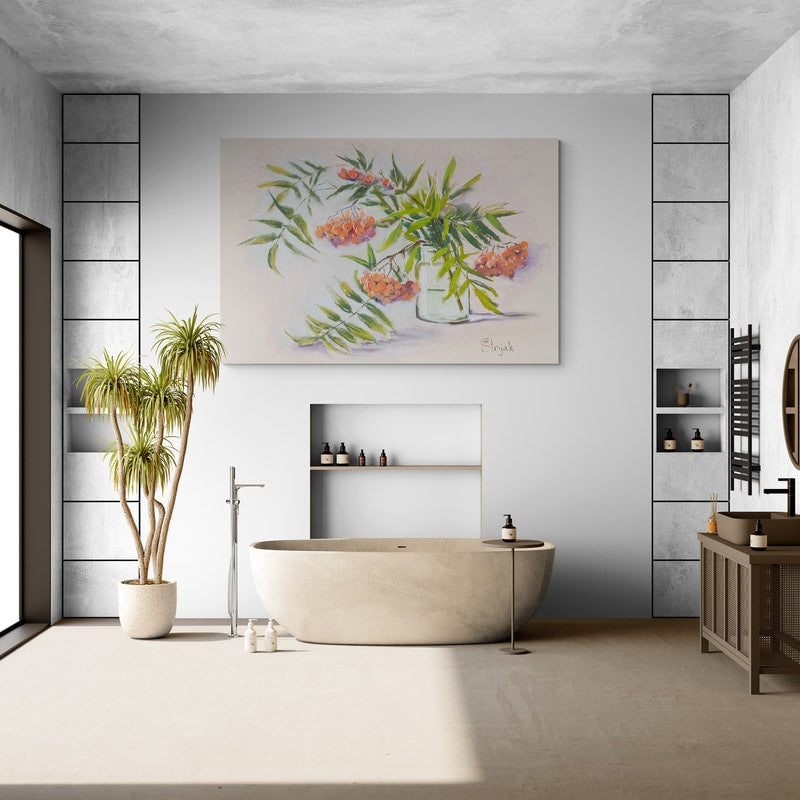 Rowanberry by Marina Strijakova wall art in a bathroom