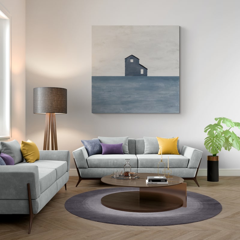 Rural Simplicity I Blue by Courtney Prahl wall art in a living room