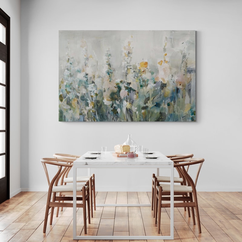 Rustic Garden Neutral by Danhui Nai wall art in a dining room