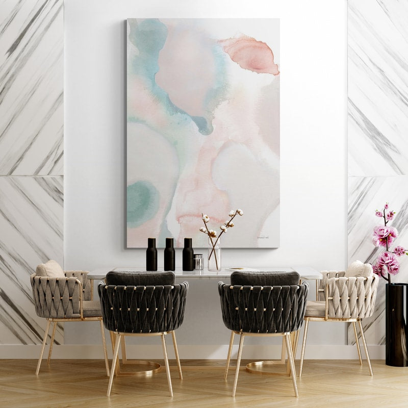 Sage And Pink Abstract I by Danhui Nai wall art in a dining room