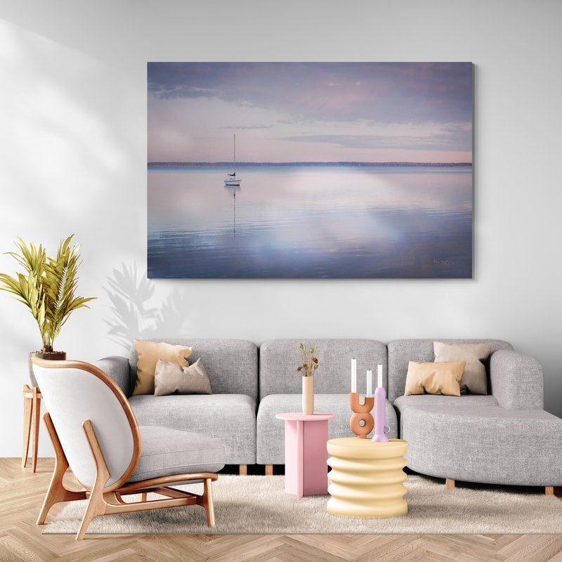 Sailboat In Bellingham Bay I Vignette by Alan Majchrowicz wall art in a living room
