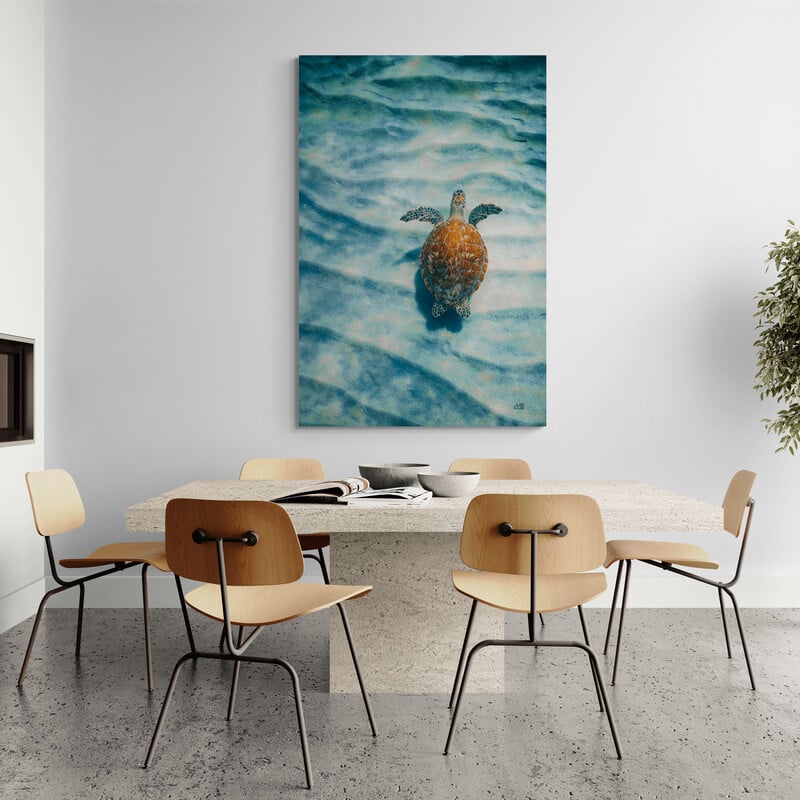 Sandbar Sea Turtle I by Max Blakesberg Studios wall art in a dining room