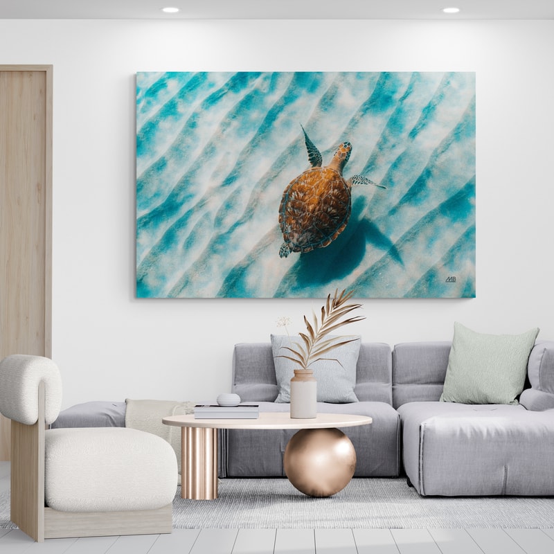 Sandbar Sea Turtle II by Max Blakesberg Studios wall art in a living room