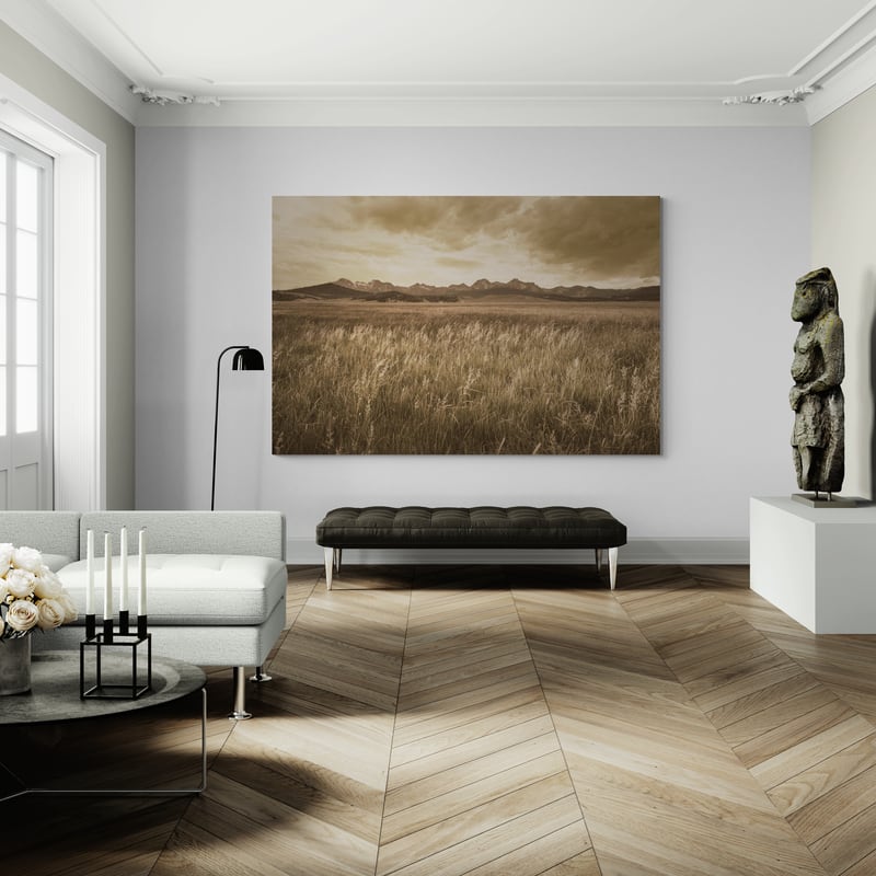 Sawtooth Mountains Idaho Ii Dark by Alan Majchrowicz wall art in a living room