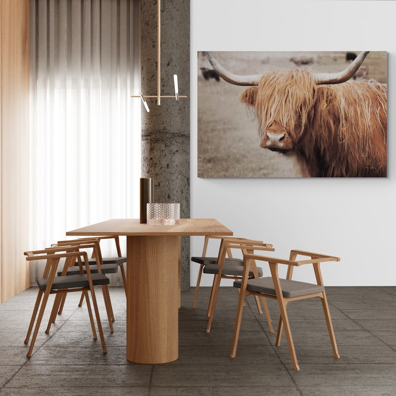Scottish Highland Cattle I Neutral by Alan Majchrowicz wall art in a dining room