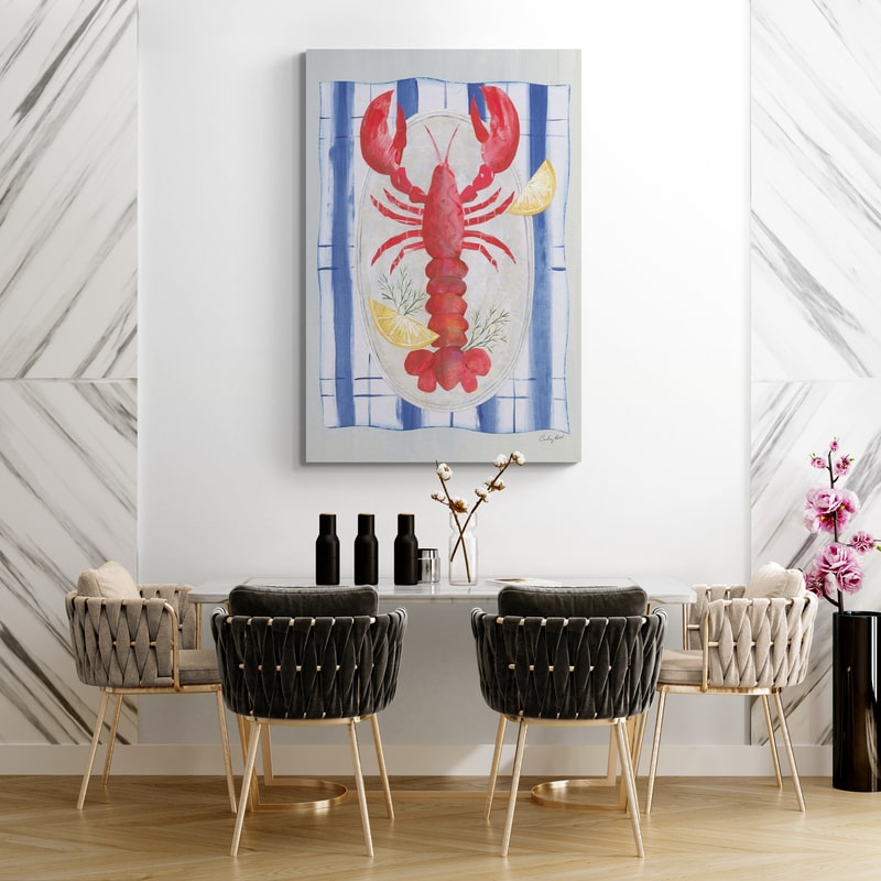 Seafood Platter I by Courtney Prahl wall art in a dining room