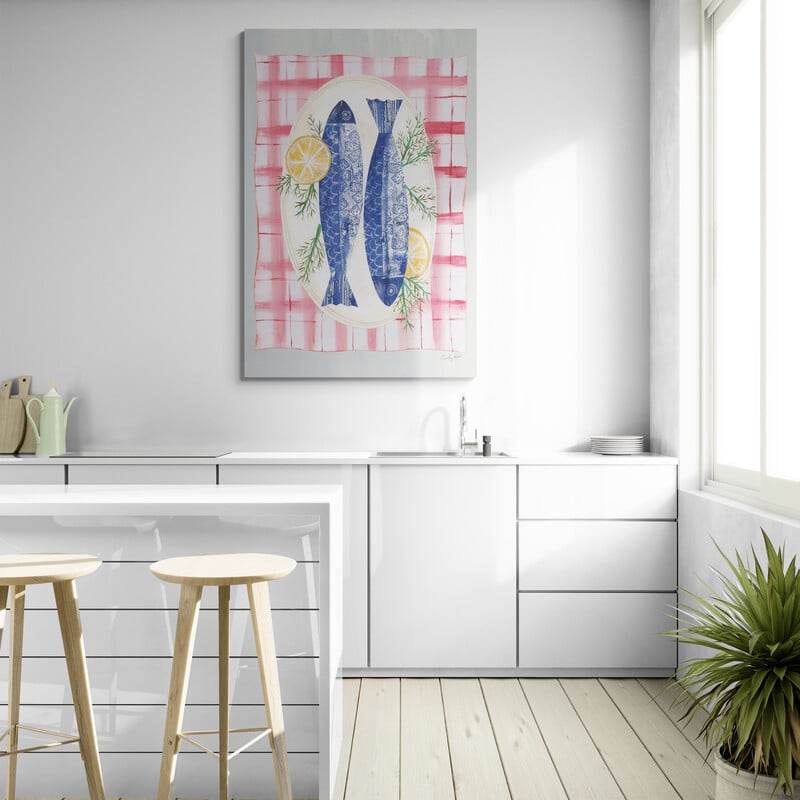 Seafood Platter II by Courtney Prahl wall art in a kitchen