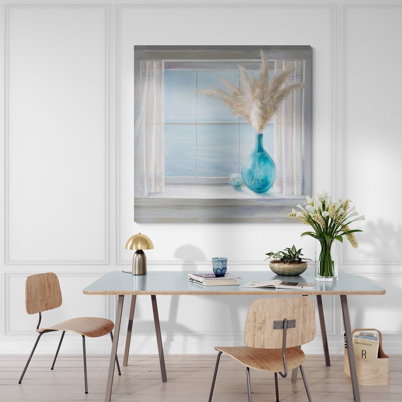 Seaside Cottage View by Danhui Nai wall art in a dining room