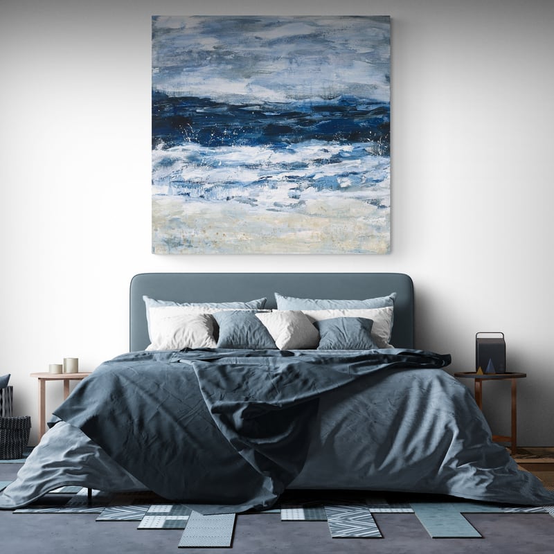 Seaside Escape II by Courtney Prahl wall art in a bedroom