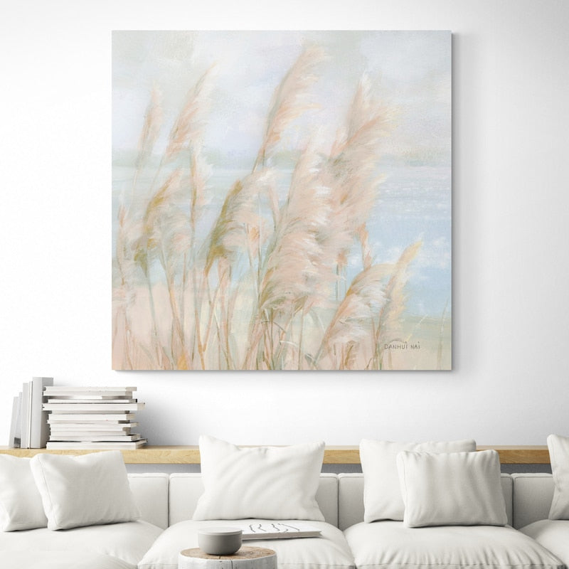 Seaside Pampas Grass Light I by Danhui Nai wall art in a living room