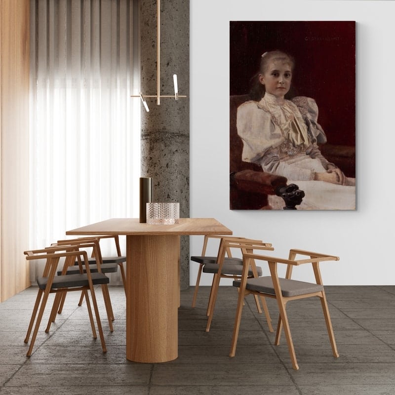 Seated Young Girl by Gustav Klimt wall art in a dining room