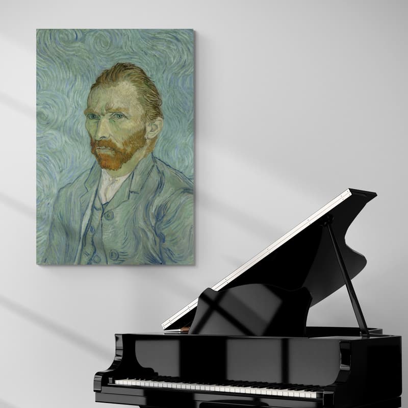 Self-Portrait 1889 by Vincent Van Gogh wall art in a living room