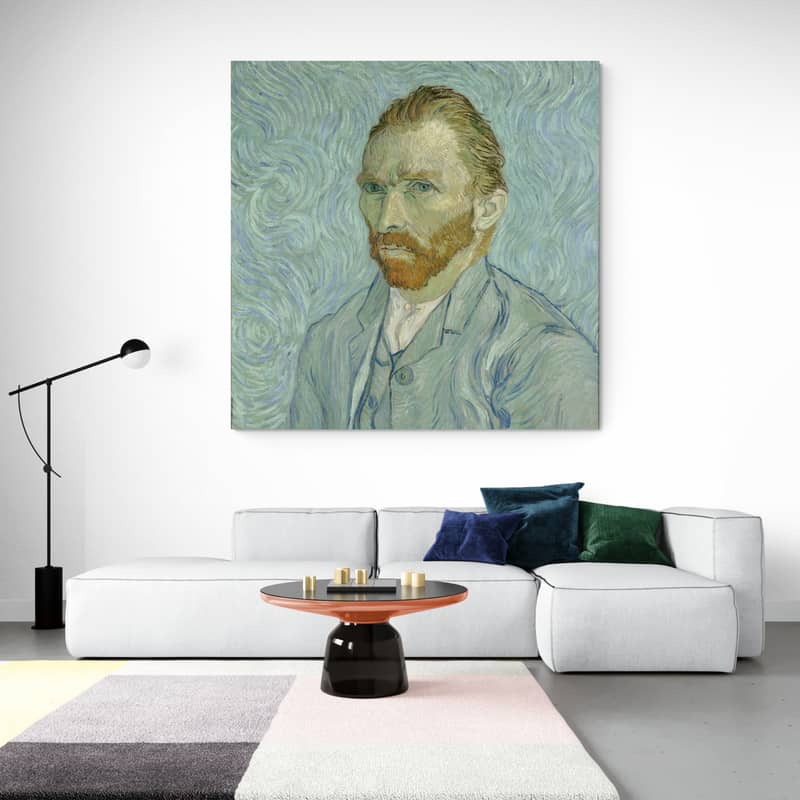 Self-Portrait 1889 II by Vincent Van Gogh wall art in a living room