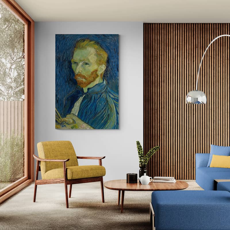 Self-Portrait 1889 (With Palette) by Vincent Van Gogh wall art in a living room