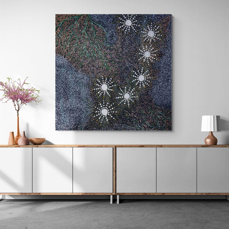 Seven Sisters I by Julianne Wade wall art in a hallway