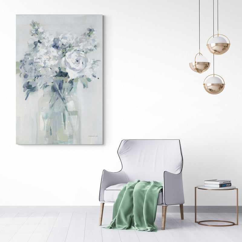 Shades Of White Bouquet Neutral by Danhui Nai wall art in a living room