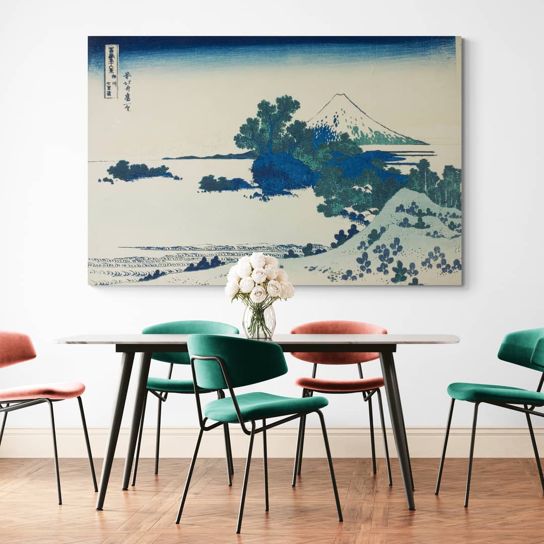 Shichiri Beach In Sagami Province by Katsushika Hokusai wall art in a dining room