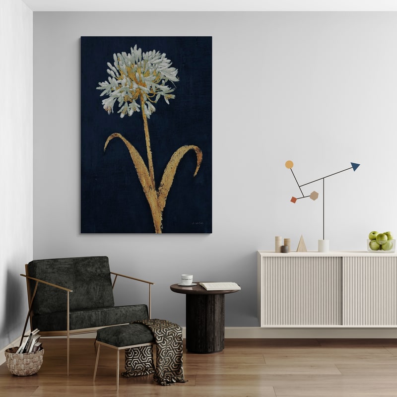 Shimmering Summer III Indigo Crop by James Wiens wall art in a living room