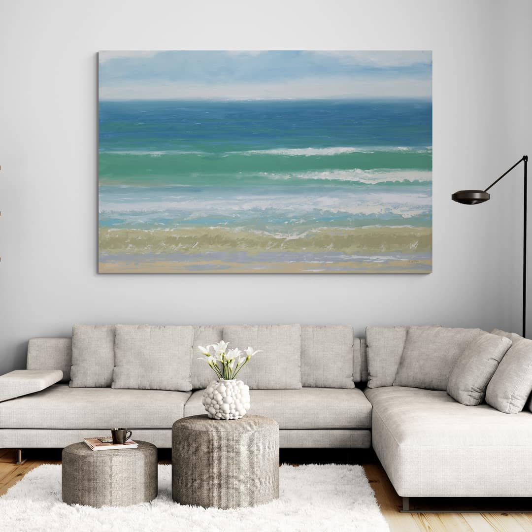 Shoreline by James Wiens wall art in a living room