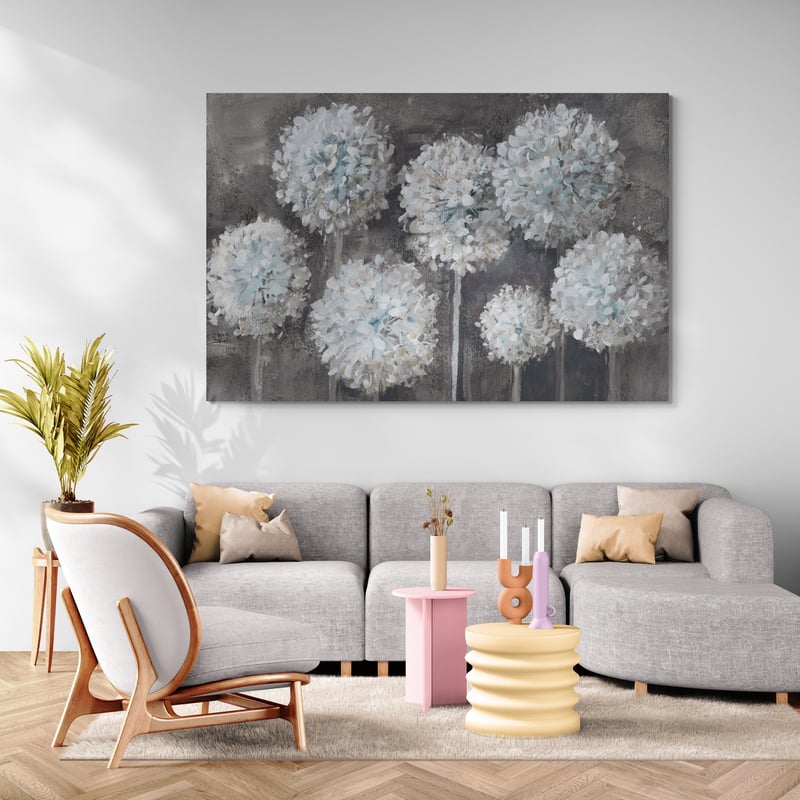 Simple Agapanthus Gray by Danhui Nai wall art in a living room