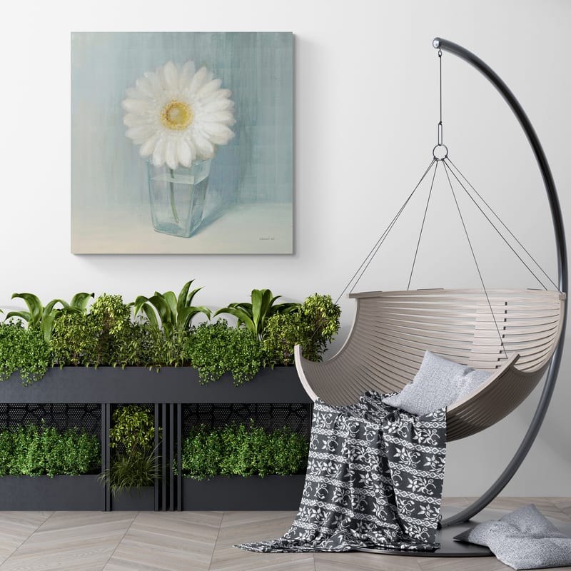Single White Daisy by Danhui Nai wall art in a living room