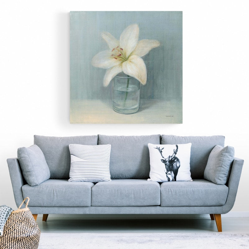 Single White Lily by Danhui Nai wall art in a living room