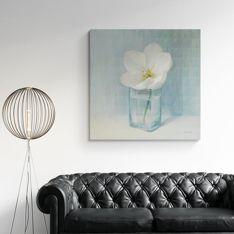 Single White Tulip by Danhui Nai wall art in a living room