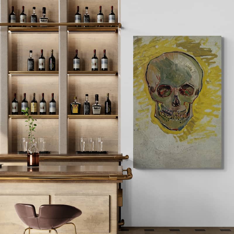 Skull 1887 by Vincent Van Gogh wall art in a living room