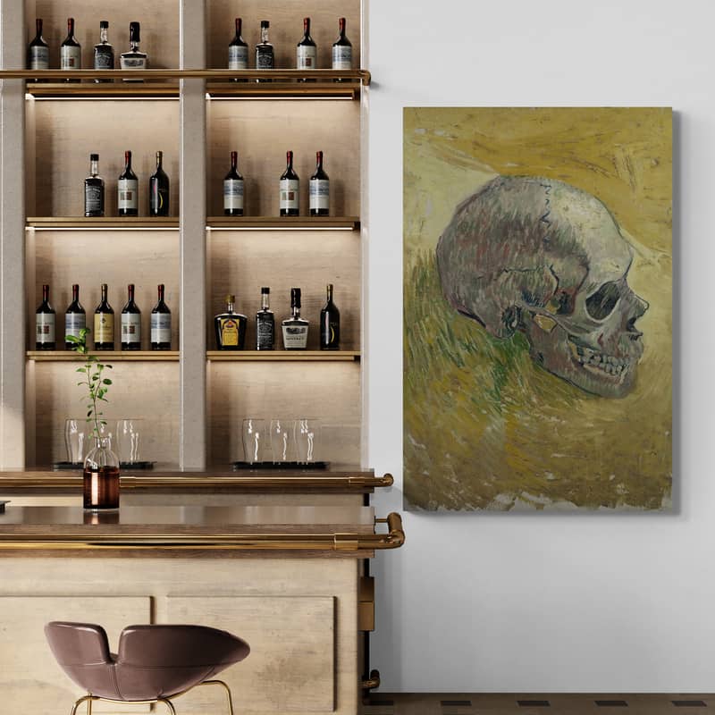 Skull 2 1887 by Vincent Van Gogh wall art in a kitchen